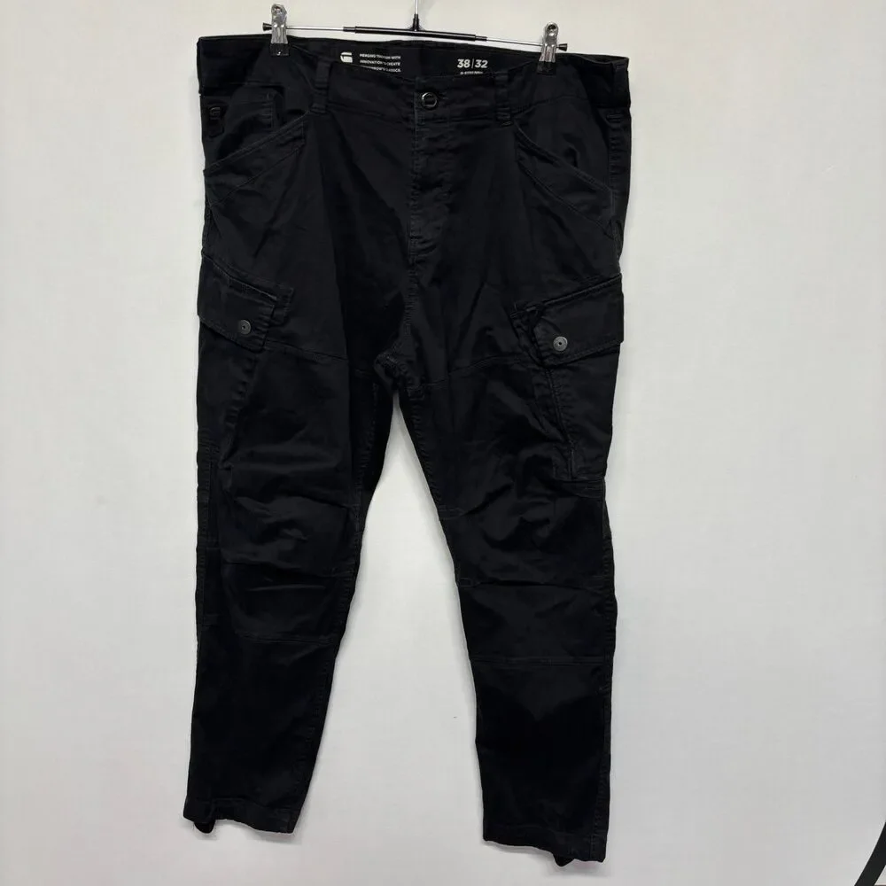 G-Star Raw Men Roxic Straight Tapered Cargo Pants Size 38x32 Black C132 -15